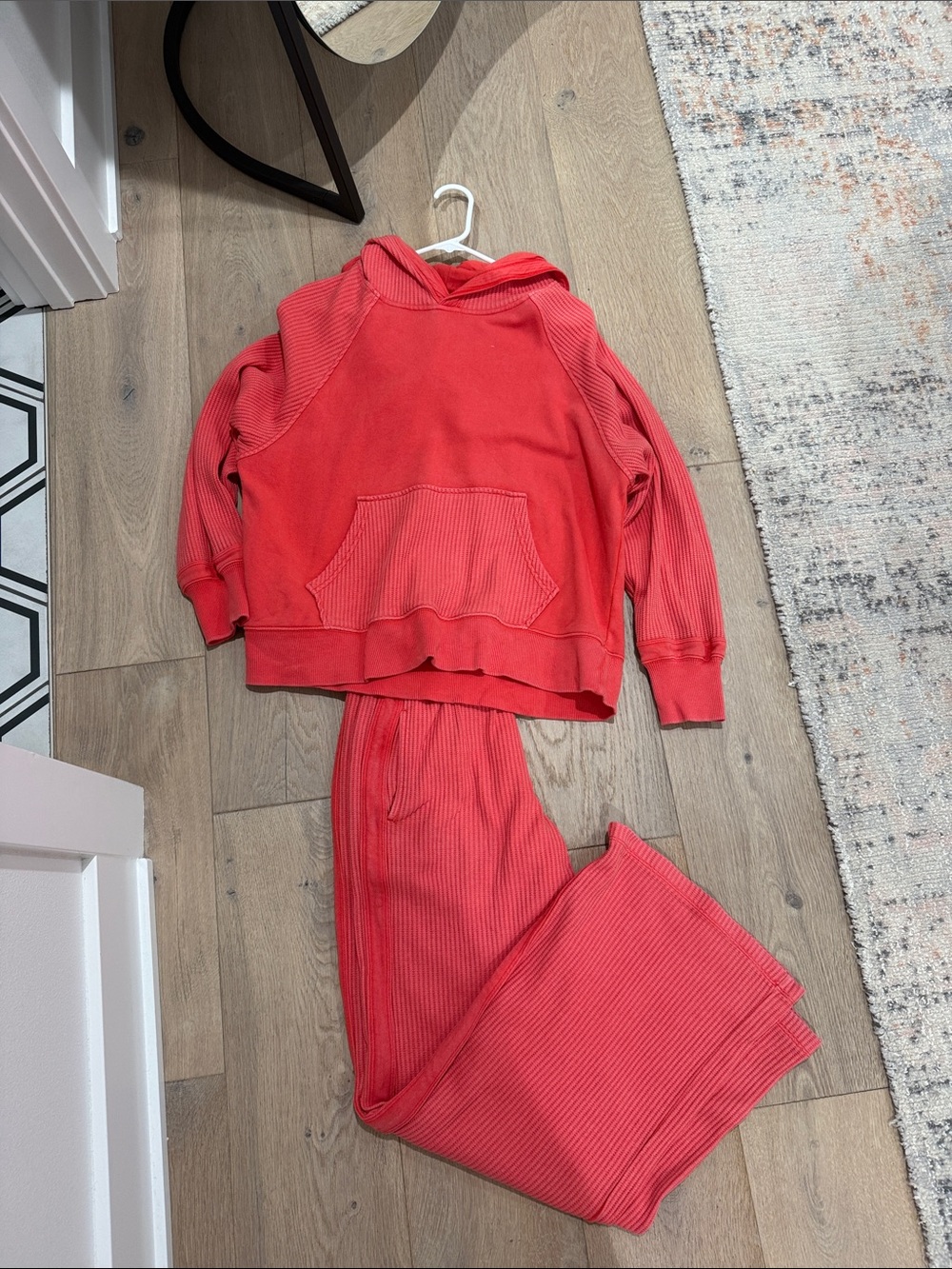 aerie Coral Ribbed Hoodie & Sweatpants Set